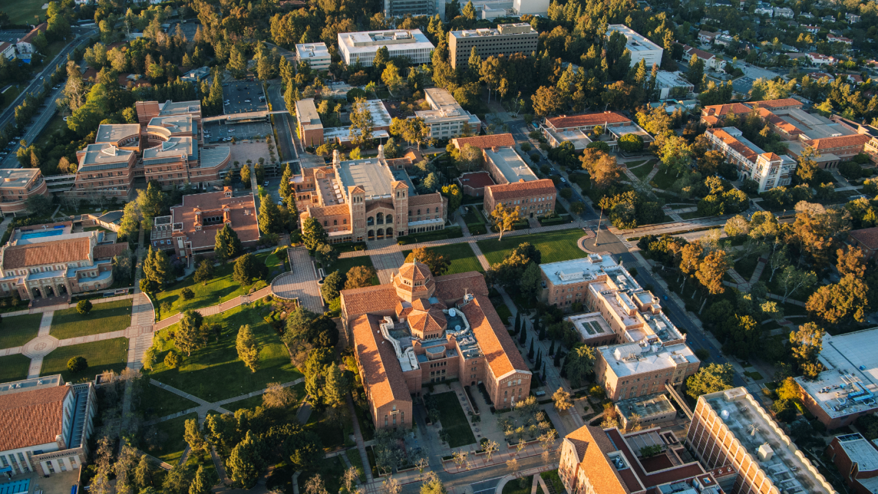 Aerial of UCLA at sunset