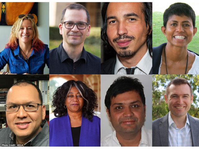 Top row, left to right: Elizabeth DeLoughrey, Chon Noriega, Rodrigo Valenzuela and Priyanga Amarasekare. Bottom row, left to right: Keith Camacho, Kamari Clarke, Suhas Diggavi and David Goldstein.