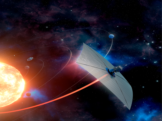 Illustration of a solar sail–propelled spacecraft