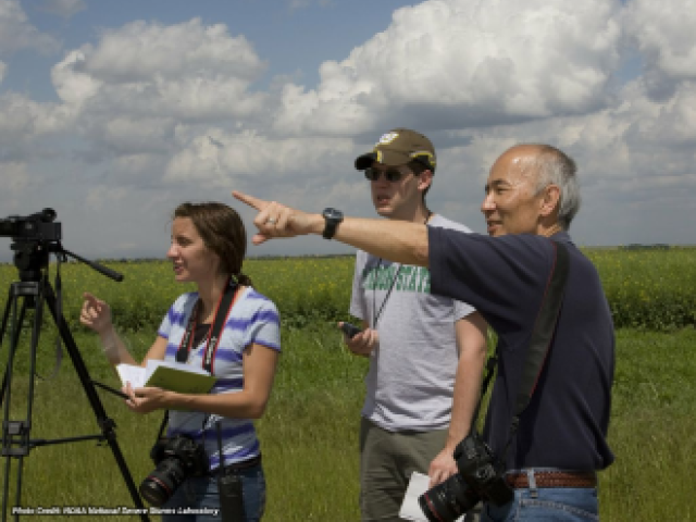 Roger Wakimoto (right) in a field project with students in 2010.